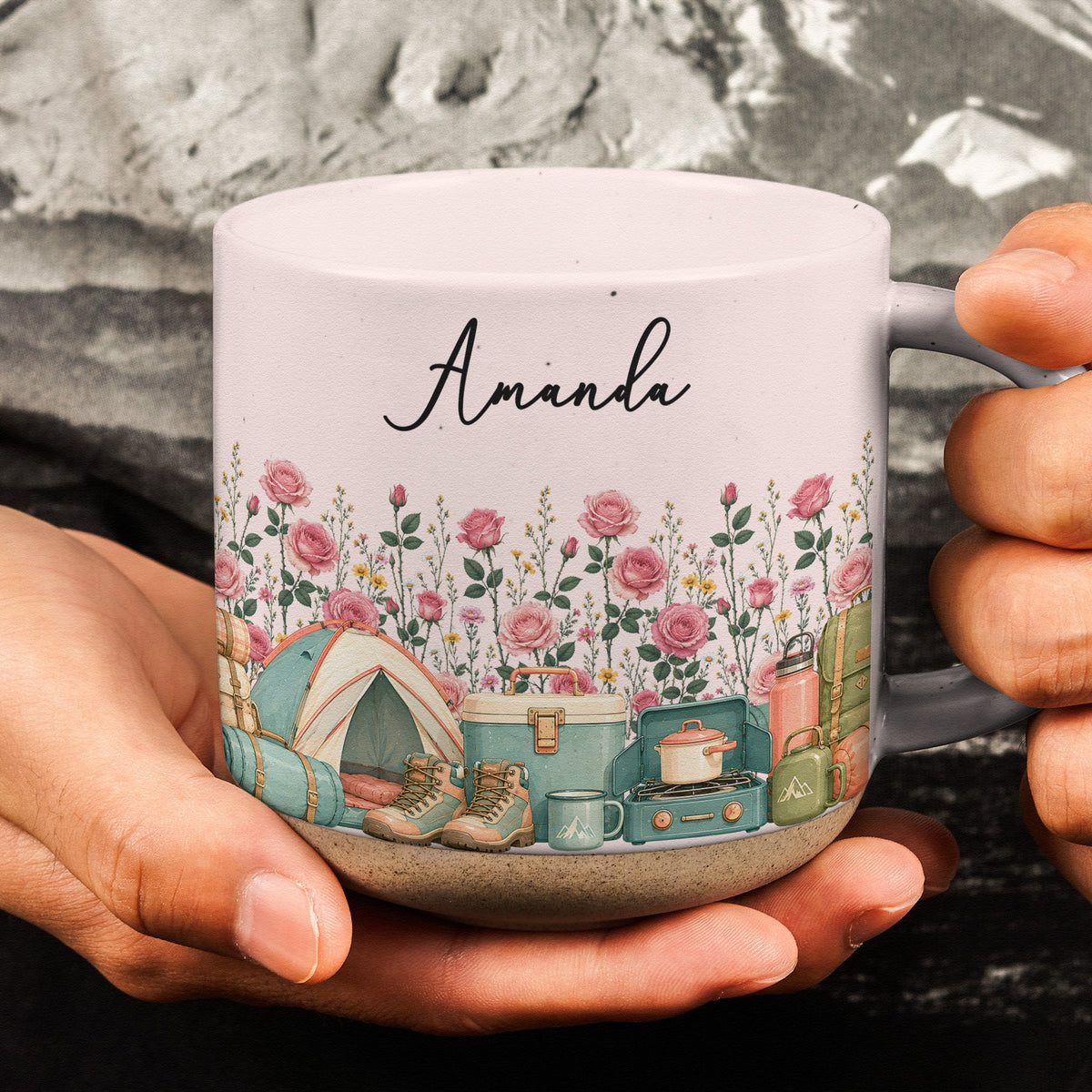Custom Birth Flower & Name Pottery Mug - Gift For Camper - Personalized Mug