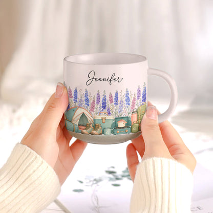 Custom Birth Flower & Name Pottery Mug - Gift For Camper - Personalized Mug