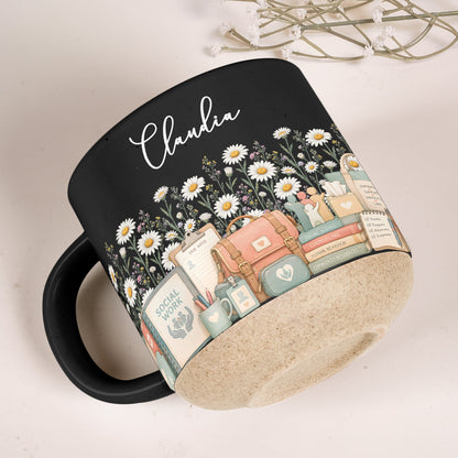 Custom Birth Flower & Name Pottery Mug - Gift For Social Worker - Personalized Mug